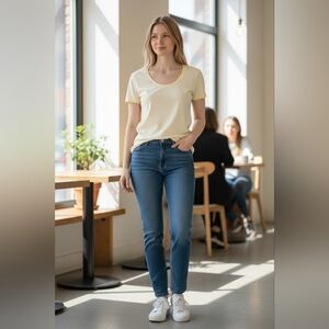 RESERVED Basic Round Neck Top with Strech